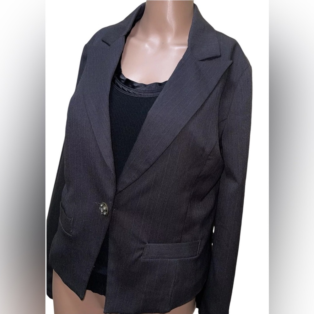 BETTER B .PEAK LAPEL BLAZER WOMEN SINGLE-BOTTOM POCKETS COLOR GRAY SIZE LARGE *